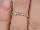 1ct Round Cut Blue Sapphire Wedding Band Vintage Stackable 14k Rose Gold Finish