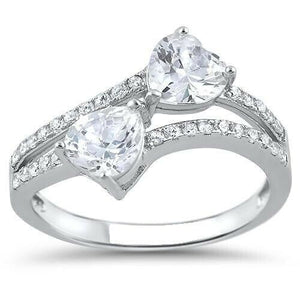 3Ct Heart Cut Diamond Split Band Two Stone Engagement Ring 14K White Gold Finish