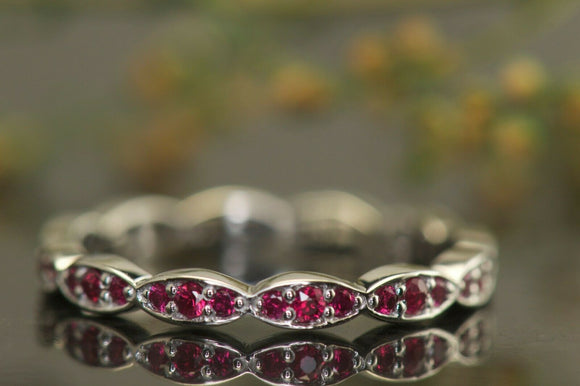 3Ct Round Cut Pink Ruby Stackable Eternity Wedding Band 14K White Gold Finish