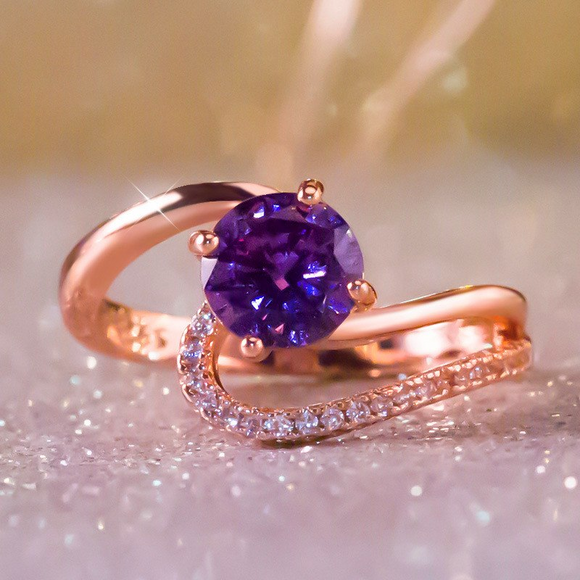 1.6ct Round Cut Purple Amethyst Engagement Ring 14k Rose Gold Finish Solitaire