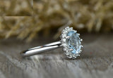 2ct Oval Cut Blue Aquamarine Engagement Ring 14k White Gold Finish Halo Promise