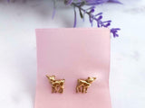 Deer Stag Design Stud Earrings 14k Yellow Gold Finish