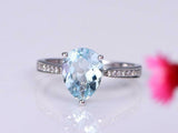 1.5ct Pear Cut Blue Aquamarine Solitaire with Accents Ring 14k White Gold Finish