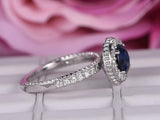 1.2ct Round Cut Blue Sapphire Engagement Ring 14k White Gold Finish Halo Bridal