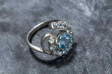 2.45ct Engagement Ring Round Cut Blue Aquamarine Art Deco 14k White Gold Finish