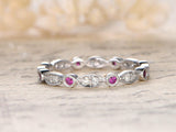 1ct Round Cut Pink Sapphire Full Eternity Stackable Band 14k White Gold Finish