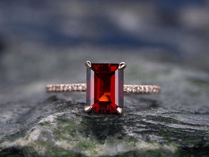 1.4Ct Emerald Cut Red Garnet Solitaire Engagement Ring 14K Rose Gold Finish