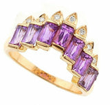 3ct Emerald Cut Purple Amethyst Engagement Ring Tiara Style 14k Yellow Gold Over