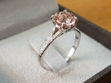 1.5ct Round Cut Peach Morganite Split Band Engagement Ring 14k White Gold Finish