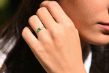 0.7ct Oval Cut Green Emerald Diamond Petite Minimalist Ring 14k Yellow Gold Over