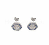 1ct Round Cut Moissanite Sapphire Halo Stud Earrings 14k White Gold Plated