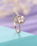 2.1ct Oval Cut Peach Morganite Halo Trendy Engagement Ring 14k Rose Gold Finish