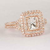 1.92ct Princess Cut Diamond Engagement Ring Dual Halo Iced 14k Rose Gold Finish