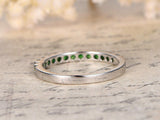 1.8ct Round Cut Green Emerald Stackable Half Eternity Band 14k White Gold Finish