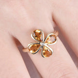 2ct Pear Cut Yellow Citrine Floral Solitaire Engagement Ring 14k YellowGold Over