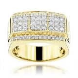 4Ct Round Cut Diamond Cluster Square Men Engagement Ring 14K Yellow Gold Finish