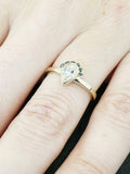 1ct Pear Cut Diamond Engagement Ring Curved Chevron Crown 14k Yellow Gold Finish