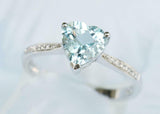 1.2ct Heart Blue Aquamarine Engagement Ring Diamond Accent 14k White Gold Finish