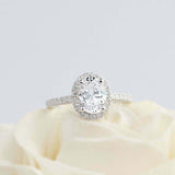 2ct Oval Diamond Engagement Ring Halo Solitaire with Accents 14k White Gold Over