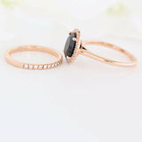 Halo Bridal Set Engagement Ring 1.2ct Oval Cut VVS1 Diamond 14k Rose Gold Finish