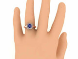 1.5ct Cushion Cut Blue Sapphire Diamond Halo Milgrain Ring 14k Rose Gold Finish