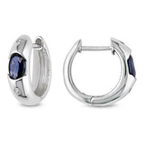 1.5Ct Oval Cut Blue Sapphire Diamond Studded Huggie Earrings 14K White Gold Over