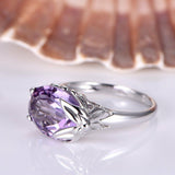 1.6ct Oval Cut Purple Amethyst Leaf Design Engagement Ring 14k White Gold Finish