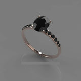 1.5ct Oval Cut Black Diamond Solitaire Ring 14k Rose Gold Over with Round Accent