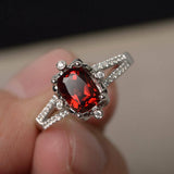 1ct Cushion Cut Red Garnet Engagement Ring 14k White Gold Finish Split Shank