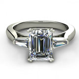 2ct Emerald Cut Diamond Baguette Accent Engagement Ring 14k White Gold Finish