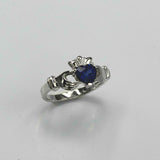 1ct Heart Cut Blue Sapphire Engagement Ring Claddagh Design 14k WhiteGold Finish