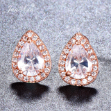 2ct Pear Cut Diamond Halo Pear Shape Design Stud Earrings 14k Rose Gold Finish