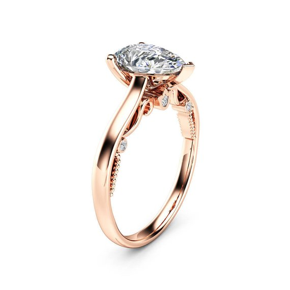 1ct Pear Cut VVS1 Diamond Engagement Ring 14k Rose Gold Finish Classic Solitaire