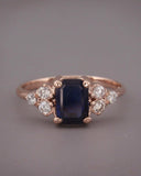 3Ct Emerald Cut Blue Sapphire Engagement Ring 14K Rose Gold Over Diamond Accents