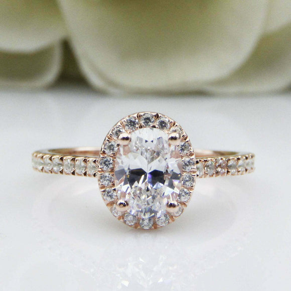 2.3ct Oval Cut Diamond Engagement Ring Vintage Halo Design 14k Rose Gold Finish