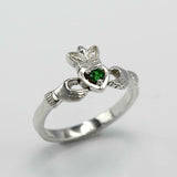 0.5ct Round Cut Green Emerald Engagement Ring Claddagh Irish 14k White Gold Over