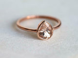 1ct Engagement Ring Pear Cut Peach Morganite Solitaire 14k Rose Gold Finish