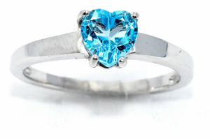 1ct Engagement Ring Heart Cut Blue Topaz Solitaire Women 14k White Gold Finish