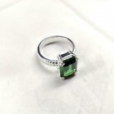 2ct Emerald Cut Green Peridot Braided Shank Solitaire Ring 14k White Gold Finish