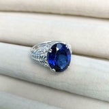 2.3ct Engagement Ring Oval Cut Blue Sapphire Floral Filigree 14k White Gold Over