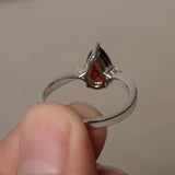 0.75ct Pear Cut Red Garnet Promise Wedding Engagement Ring 14k White Gold Finish