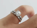 4Ct Round Cut Diamond Bridal Set Milgrain Vintage Solitaire 14K White Gold Over