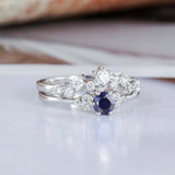 1.6ct Round Cut Blue Sapphire Engagement Ring Bridal Set 14k White Gold Finish