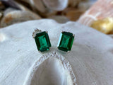 1.5ct Stud Earrings Green Emerald Cut Solitaire Design 14k White Gold Finish