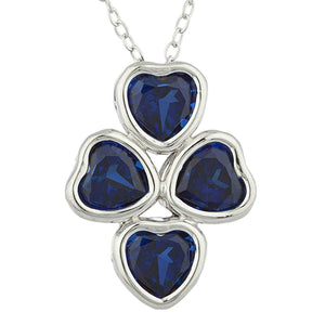 4ct Blue Sapphire Pendant with Chain Heart Cut Four Heart 14k White Gold Finish