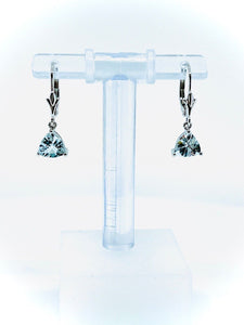 1ct Trillion Simulated Aquamarine Lever Back Drop Earrings 14k White Gold Plated