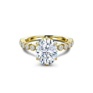 Solitaire with Round Accents Ring 2.25ct Oval Cut Diamond 14k Yellow Gold Finish