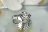 1.2ct Heart Cut VVS1 Diamond Engagement Ring Claddagh Design 14k White Gold Over