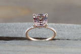 1.2ct Emerald Cut Peach Morganite Solitaire Engagement Ring 14k Rose Gold Finish