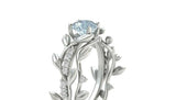 2ct Round Cut Blue Aquamarine Engagement Ring Flower Leaf 14k White Gold Finish